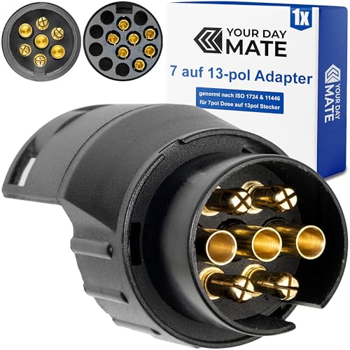 7 auf 13-pol Adapter Stecker, Steckverbindung 13pol Anhänger Stecker zu 7pin Auto Steckdose, 7-13 Pin Adapter nach ISO 1724 und 11446 genormt, AHK Verbinder für 12 V Systeme, Hänger Adapterstecker