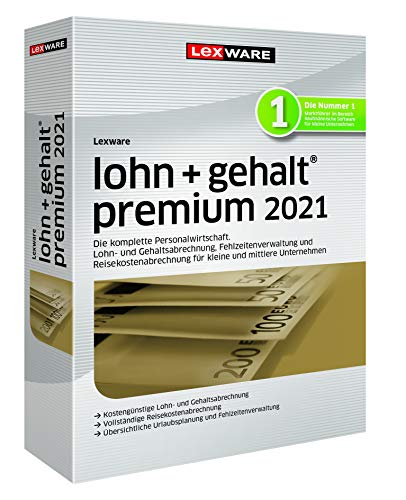 Lexware lohn+gehalt 2021|premium-Version Minibox (Jahreslizenz)|Einfache und komplette Personalwirtschafts-Software|Kompatibel mit Windows 8.1 oder aktueller|Premium|5|1 Jahr|PC|Disc