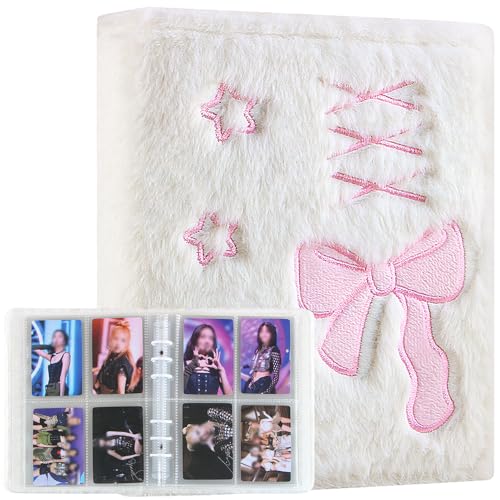Ddayup Kpop Photocard Binder Fliege Stern Card Binder Kpop Binder a6 Photocard Holder Kpop Plüsch-Fotokartenhalter Kpop Fotoalbum Halter mit 10 Blätter 4 Fächer Fotosichthüllen für Album Notizbuch