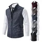 Winter Herrenweste,Herren Weste Strickweste Fleece-Fütterung Ärmellose Strickjacke mit Stehkragen ärmellose Jacke Geeignet zum Radfahren, Laufen, Wandern, Golf, Arbeiten (Blau,L)