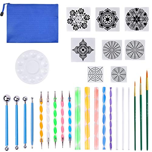 Mandala-Punktwerkzeug für Steine 30 Stücke Mandala Dotting Set Mandala Dotting Schablone Dotting Tools für Acryl Malpinsel Dot Painting für DIY Malerei Polymer Nail Art Handwerk Zeichnung Drafting