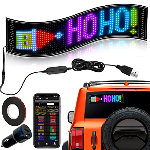 LED Laufschrift, 37x9cm, Augen für Auto, LED Anzeige Programmierbar mit Bluetooth-App-Steuerung USB 5V Anzeigetafel Personalisiert Leuchtschild, Leuchtschild für Auto, LKW, Geschäft, Bar, Hotel