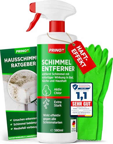 Profi Schimmelentferner Set inkl. 2 Schutzhandschuhe - Schimmelspray mit Hafteffekt gegen Schimmel an Wand, Fugen, Tapete, Textilien, Auto - Entfernt Schimmel hocheffektiv