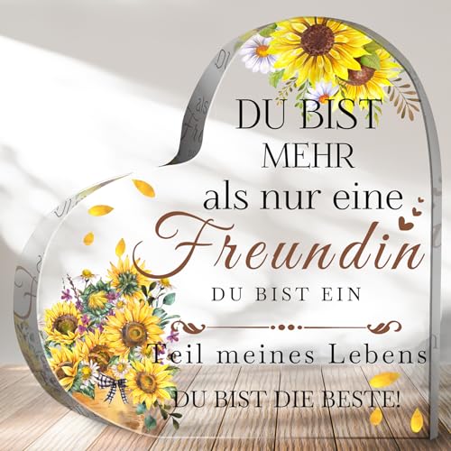 Johiux Beste Freundin Geschenke,Geschenke für Freundin Acryl Herz,geschenk freundin geburtstag Geschenke für Beste Freundin Geburtstagsgeschenk Weihnachtsgeschenke für Freundin. (Sonnenblume)