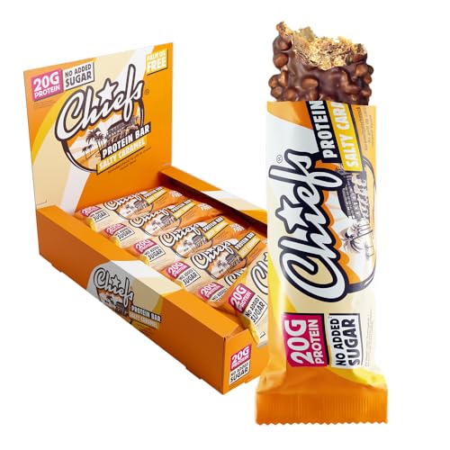 Chiefs Protein Bar (Salty Caramel) • High Protein Riegel mit 20g Eiweiß & nur 199 kcal pro Riegel • Ohne Zuckerzusatz & palmölfrei • Riegel mit Karamell Geschmack • 12er Pack (12 x 55g)