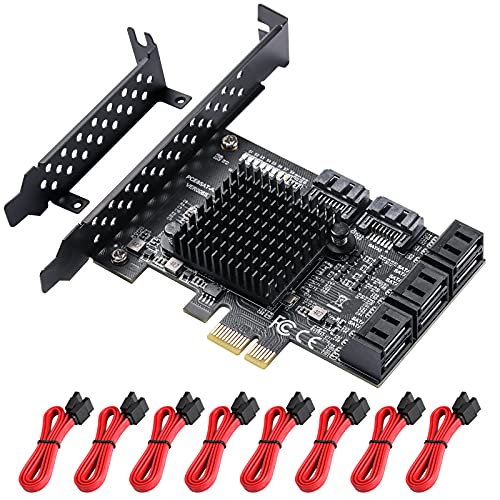 MZHOU PCIe SATA Karte,8 Ports SATA 3.0 Controller Erweiterungskarte mit 8 SATA Kabels,PCIE 3.0 zu SATA 3.0 6 Gbps Controller,Non-Raid, Booten als Systemfestplatte.