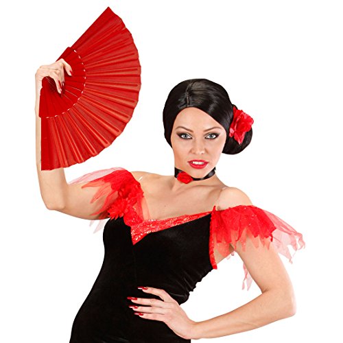 Amakando Spanischer Flamenco Fächer Roter Handfächer rot Sommerfächer Spitzenfächer Klappfächer Tanzfächer Taschenfächer Japanischer Stofffächer