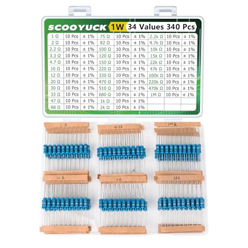 SCOOYUCK Widerstand Sortiment 1W 1 ohm bis 1M ohm 34 Werte 340 Stück Widerstände Kit ± 1% Toleranz Widerstand Set
