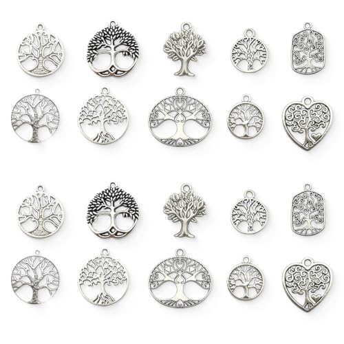 AFCJLTO Set aus 20 Metallanhängern Baum des Lebens, ideal für DIY Bastelprojekte, Armband- und Schmuckherstellung, Erstelle dein individuelles Schmuckstück mit diesen vielseitigen Charms