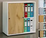 VCM Holz Büroschrank Ordner Aktenschrank Büromöbel Schrank Lona 2-Fach Schiebetüren Anthrazit/Honig-Eiche