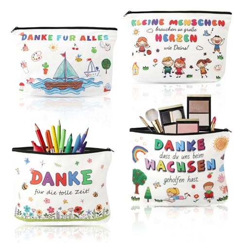 Abschiedsgeschenk Kindergarten, 4 Stück Kosmetiktasche Abschiedsgeschenk Erzieherin Lehrerin, Dankeschöngeschenk Federmäppchen 25 x 17 cm für Lehrer Kindermädchen Geburtstag Abschluss
