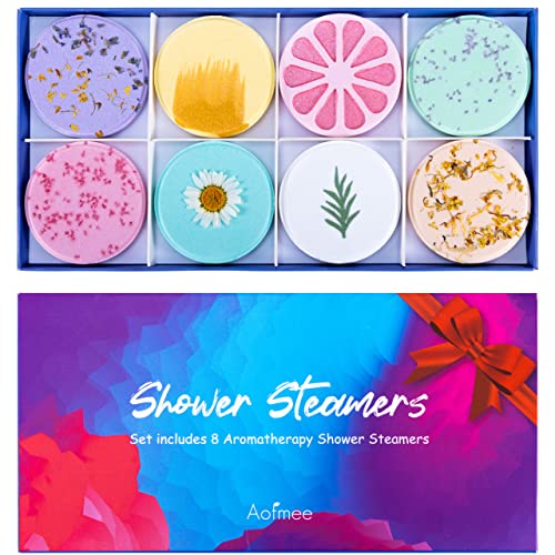 Aofmee Duschbomben Set – 8 Stück Shower Steamers Aromatherapie Geschenkset, Dusch Bombe mit ätherischen Ölen zur Entspannung, Geburtstagsgeschenk Frauen, Männer, Wellness Set für Freundin, Mama, Papa