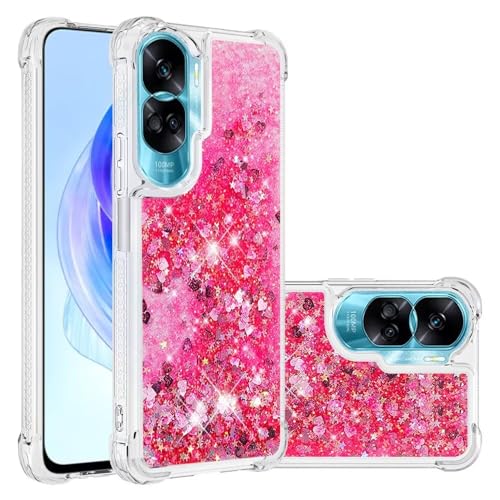 Nadoli Glitzer Treibsand Hülle für Honor 90 Lite,Silikon Stoßfest Handyhülle Transparent TPU Bumper Schutzhülle Flüssig Durchsichtig Quicksand Case