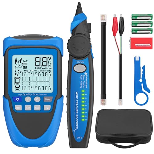 YGiTK Netzwerk Kabeltester POE/RJ45 Tester, Multifunktions Netzwerktester mit LCD, Kabel CAT5/CAT5e/CAT6/Cat7/Cat8 Tracker, Suchgerät zur Überprüfung des Kurzschluss, Quer & Unterbrechungszustandes