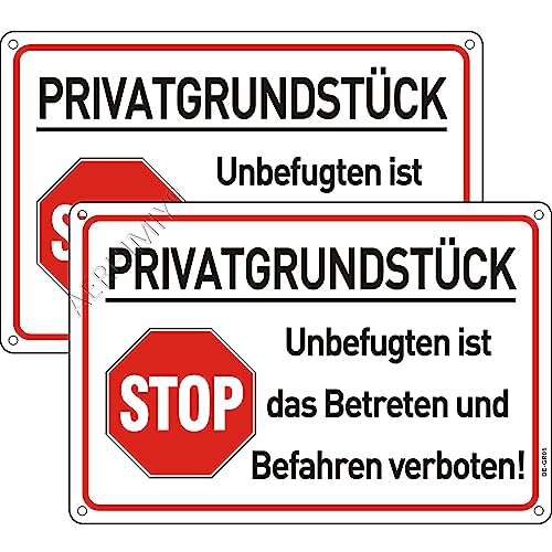 Privatgrundstück Schilder Metall Reflektierend 20x30 cm, Privatgrundstück Betreten und Befahren Verboten Schild Aluminium UV-beständig, Wasserfest, Rostfrei, mit Bohrlöcher