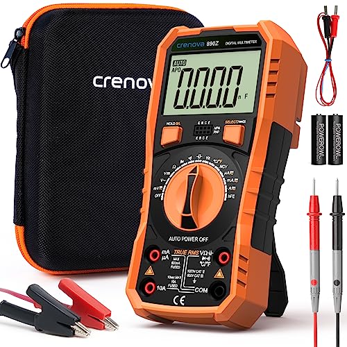 Crenova Digital multimeter, TRMS Voltmeter Ammeter Auto-Range 6000 Zähler Ohmmeter, misst Spannung Kapazität Temp Wiederstand mit Large LCD-Anzeige und Hintergrundlicht, for Automotive, Elektrike