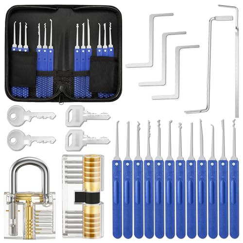 Eventronic- Lockpicking 17-Teiliges Dietrich Set mit 2 Transparentem Trainingsschlössern und Anleitung für Schlosserei, Anfänger und Profisrleicht, Schwarz