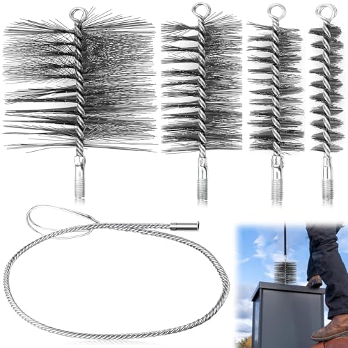 Ofenrohrbürste Set 4 Stück Heizkesselbürste Kaminbürste 30/50/80/150 mm Kamin Reinigungsset mit 1m Stahldraht Ofenbürste Schornsteinbesen Kaminrohr Reinigungsbürste Kaminbürsten