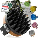HELDSON® Premium Kopfhaut Massagebürste - FSC®100% - Kopfmassage Bürste - Scalp Massager Brush - Haar Massagebürste Haare - Hair Care Kopfhaut Peeling - Kopf Massage - Scalp Scrub [Onyxschwarz]