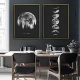 Trayosin Premium Poster Set, 2 Bilder Minimalistisches Schwarz Weiß Mondphasen Kunstdruck Modern Wandbilder, Wanddeko für Schlafzimmer und Wohnzimmer,Poster Vintage,OHNE Rahmen (50x70cm)