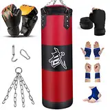 Prorobust Schwerer Boxsack für Erwachsene Jugendliche Kinder Ungefüllter Boxsack Set mit Boxhandschuhen, Wraps, Kette, Deckenhaken für MMA, Kickboxen, Muay Thai, Karate, Taekwondo