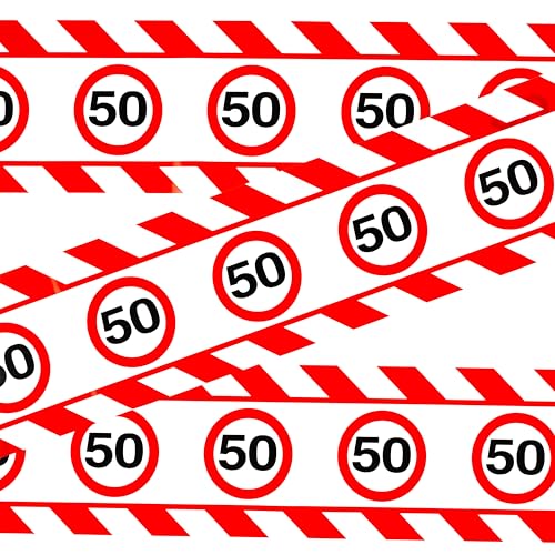 50 Geburtstag Deko Absperrband Verkehrszeichen rot/weiß - Originelle Geburtstagsdeko 50 für einen gelungenen 50 Geburtstag Frau oder Mann - Tiwoca