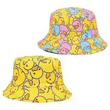 SAIIURV 2 Stück Enten Reversibel Fischerhut für Damen Herren, Wendbares Fischerhüte Modisch Sommerhut Hut, Faltbar Anglerhut Doppelseitig Retro Thema Eimer Hüte für Tägliche Karneval