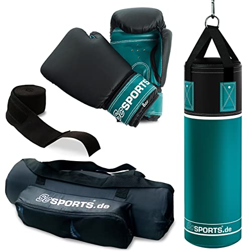 ScSPORTS® Boxsack - Set, 5.5/12kg, Gefüllt, mit Boxhandschuhen, Bandagen, Nylongurt, Tasche, PVC - Sandsack, Boxset, Boxsack-Set für Zuhause, Erwachsene, Boxing, Kickboxen, Boxen, MMA (5.5 kg)