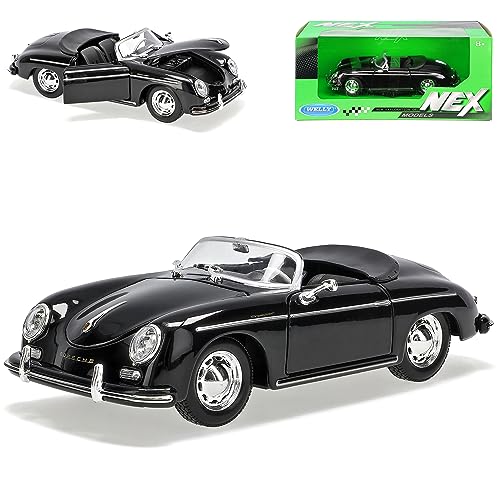 Welly Porsche 356A Speedster Cabrio Offen Schwarz 1955-1959 1/24 Modell Auto mit individiuellem Wunschkennzeichen