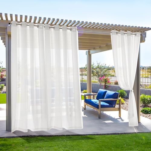 Deconovo Outdoorvorhänge Vorhang Wetterfest Outdoor Vorhang mit Ösen Wasserdicht Vorhänge Transparent Gardinenschals Stores Gardinen für Terrassentür Pavillon, 245x140 cm(HöhexBreite), Weiß, 2er Set
