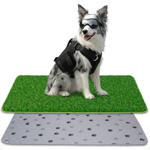 SSRIVER 2-in-1 Kunstgras- und wiederverwendbares Welpen-Unterschlagsatz - 60x90 cm Kunstgras-Entleerungspad für Hunde - Idealer Hundetrainingsplatz für Innen- und Außenbereiche