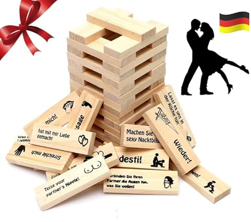 Lust Tower Blöcke, Super Naughty Block Tower Game, Love & Naughty Night Board Games Lustiges Paarspiel für Erwachsene, 48 Stapelturm Holzblöcke mit Wahrheit oder Pflicht Fragen & Herausforderungen