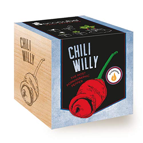 Feel Green Ecocube Chili Willy, The Most Pornographic Pepper, Nachhaltige Geschenkidee (100% Eco Friendly), Grow Your Own/Anzuchtset, Pflanzen Im Holzwürfel, Made in Austria