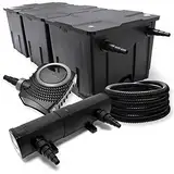 Wiltec Komplettset: CBF-350C Teichfilter bis 90000 L Teichfilteranlage als Durchlauffilter, NEO10000 SuperECO Teichpumpe 10000l/h 80W, CUV-236 Teichklärer UVC Klärer mit 36W, 25m Teichschlauch 25 mm