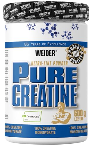 WEIDER Pure Creatine Kreatin Pulver hochdosiert, mit ultrafeinem Creapure Kreatin Monohydrat Pulver zu Leistungssteigerung im Sport, Muskelaufbau Pulver, 600 g