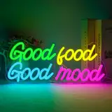 Horseneon Good Food Good Mood Neon Schild Food Neon Schrift USB-Konnektivität Neonschilder für die Wand Buntes Neonlicht Kunst-Wanddekoration für Schlafzimmer Brunch Küche