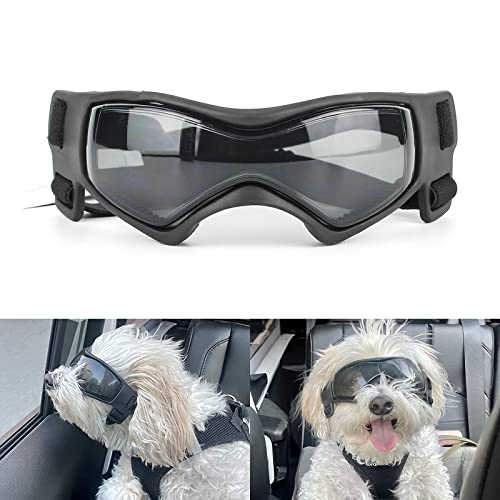 PETLESO Hundebrille für kleine Rassen, Anti-UV-Schutz, winddicht, Augenschutz, Haustier-Sonnenbrille mit verstellbaren Riemen für Fahren/Outdoor-Aktivitäten, Schwarz