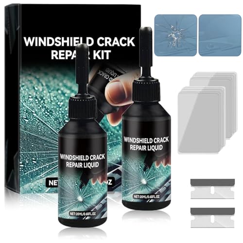 xinrongda 2 Stück Steinschlag Reparaturset Windschutzscheibe, Windshield Crack Repair Formula, Windschutzscheibe Reparaturset, Glas Reparatur Set Zur Reparatur Langer Rissen, Löchern, Rissen