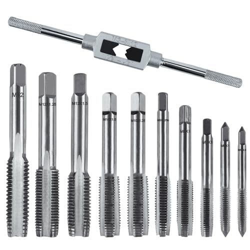 Gewindeschneider Gewindebohrer Set M5 M6 M7 M8 M10 M12 Gewindeschneidsatz 11 Tlg Metrisch mit BohrerFeingewinde Werkzeug Gewindeschneidmaschine Zoll Profi Windeisen M3 - M12 Tap and Die Set