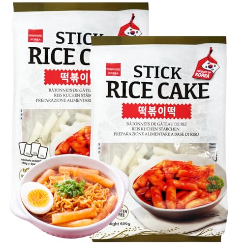 EasyCookAsia Tteokbokki Reiskuchen 600g x 2er | 150g x 8 Portionen | Koreanisches Streetfood für zu Hause | Vegan & glutenfrei | Perfekt für Tteokbokki, Suppen & Pfannen