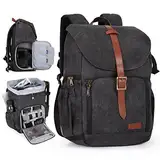 bagsmart Fotorucksack DSLR Kamerarucksack Canvas Diebstahlsicher Wasserabweisend mit Regenschutz für 15 Zoll Laptop, Spiegelreflexkamera, Objektive, Zubehör, Stativ, Schwarz