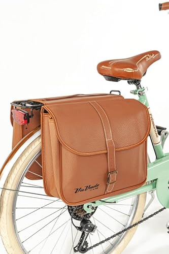 Via Veneto the Original Vintage Fahrrad-Seitentaschen, Leder-Braun, Retro-Fahrradtasche für City-Bike, Erwachsene Herren Damen Uni, Einheitsgröße, Made in Italy