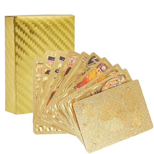 55 PCS Golden Seltene Karten Set,Sammelkarten,Metall Karten Deutsch,Vmax Karten Gold,Anime Trading Karten Für Kinder（Deutsch）