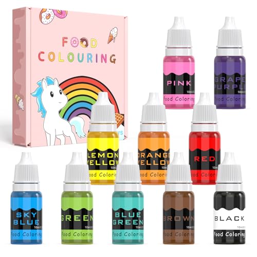 Lebensmittelfarbe flüssig 10ml×10 Farben konzentrierte flüssige Kuchenglasur Lebensmittelfarbe-Set zum Backen, Dekorieren, Kochen und Fondant. Vibrant Rainbow Food Colors Farbstoff für Heimwerker