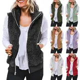 UPOI Teddy Fleece Weste Damen Warme Ärmellose Weste für Herbst und Winter Teddyjacke Lässig und leicht Damenweste Herbstmantel mit Stehkragen