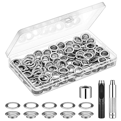 Vastar Grommet Werkzeug Kit, 120 Sets Metallösen Ösen 14 mm (5/9 Zoll) Tülle Ösenzange Set mit 3tlg Werkzeug, Planenösen Ringösen Eyelets für Wasserdichte Planen, Vorhänge, Markisen