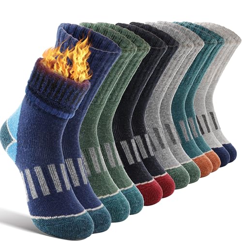 EBMORE Kinder Jungen Mädchen Socken Merino Wandersocken Sportsocken Wollsocken Warme Thermosocken Wintersocken Dicke Weihnachtssocken Geschenke Kindersocken 6 Paar (Geometrie,12-15 Jahre)