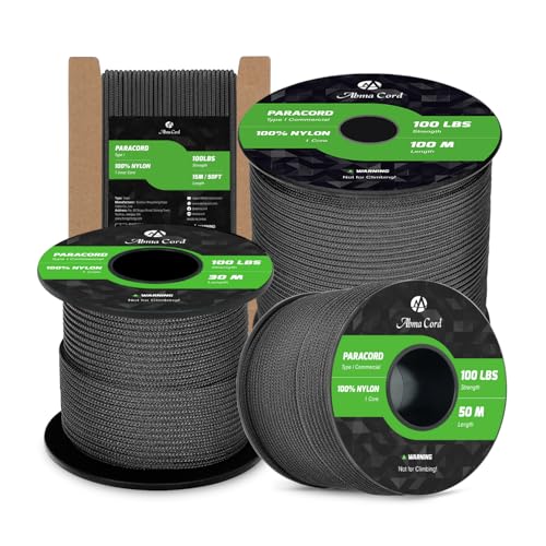 Abma Cord Paracord 2mm 15m 100% Nylon Seil Typ I Schnur mit 1 Kern Allzweckseil - Max. 45kg (100lbs) - Schwarz