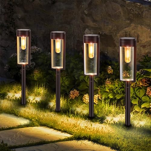 massway Solarlampen für Außen Garten, 4 Stück Solarleuchten Garten Wegbeleuchtung mit Warmweiß LED Licht, IP65 Wasserdicht Solar Gartenleuchten für Gartendeko Rasen Gehweg Hof Landschaftsbeleuchtung