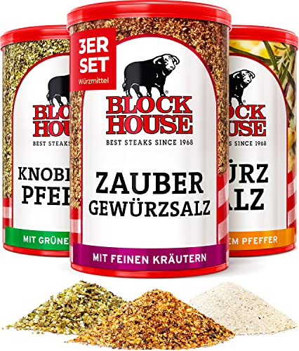 Block House Würzsalz mit weissem Pfeffer, Zaubergewürzsalz mit feinen Kräutern, Knoblauchpfeffer mit frünem Pfeffer